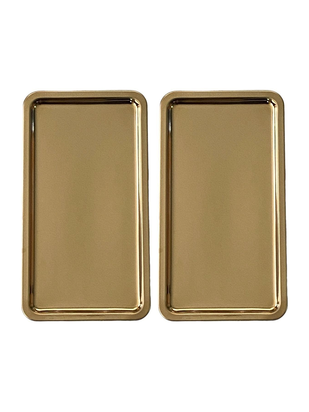 Sarı Paslanmaz Çelik Gold Renk Dikdörtgen Geniş Metal Düz Sunum Tepsisi  2 Adet