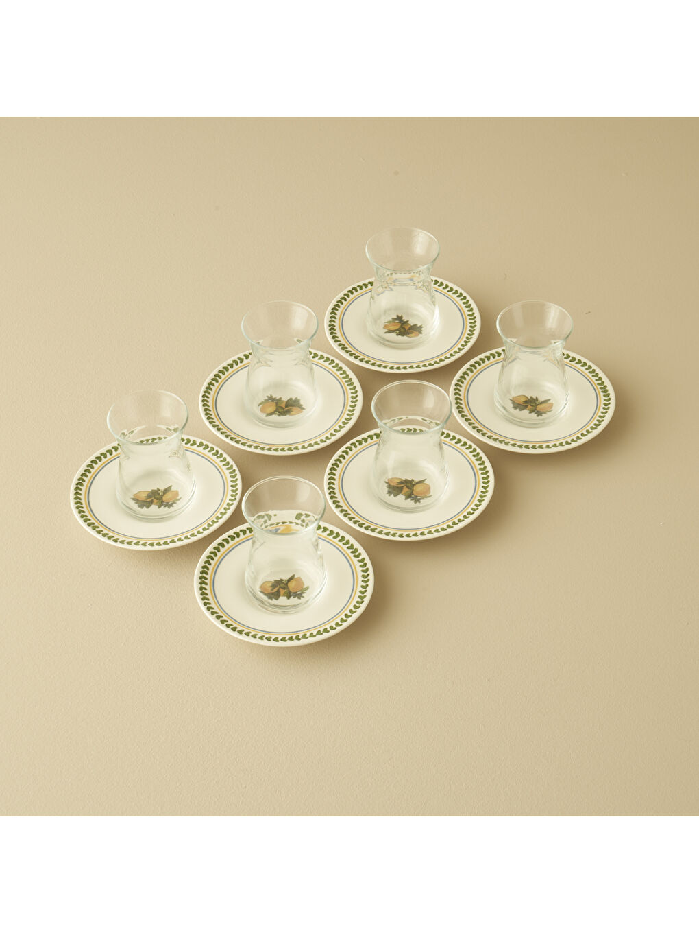 Karışık Limonlu Porselen 6'lı Çay Bardağı Seti (170 cc)