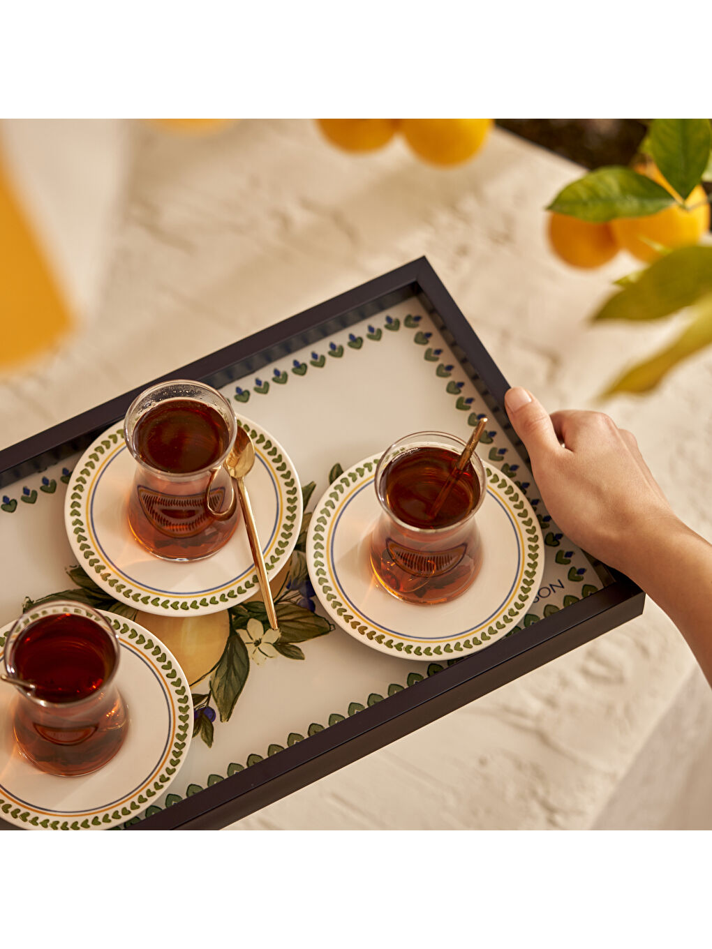 Karışık Limonlu Porselen 6'lı Çay Bardağı Seti (170 cc)-1