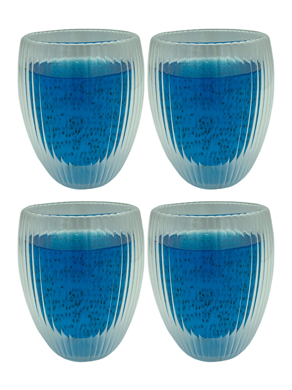 Renksiz Çift Cidarlı Çizgili Cam 300 ml Bardak Seti 4 Adet 2322-1