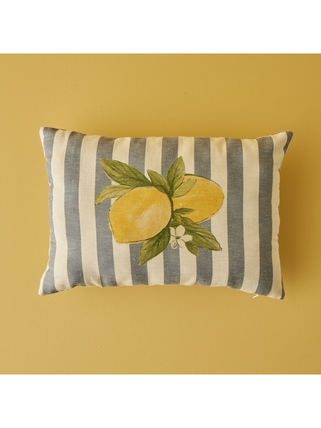 %100 Pamuk Limon Baskılı Kırlent Kılıfı Mavi (35x50 cm)