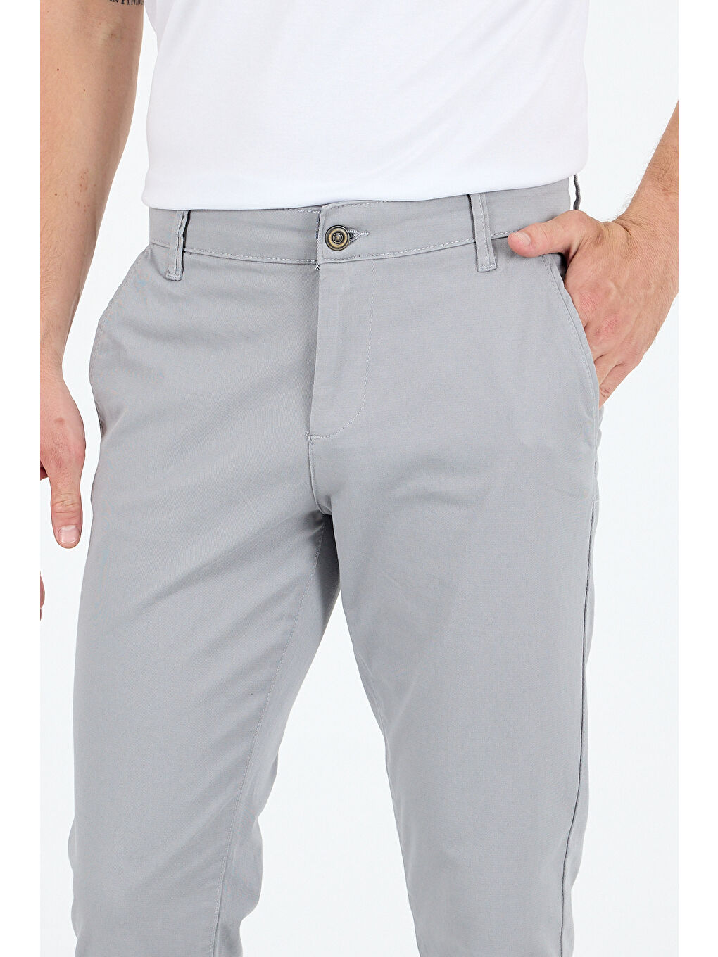 Gri Erkek Slim Fit Chino Pantolon – %98 Pamuk %2 Elastan Rahat Günlük Esnek Kumaş Pantolon 1012-2