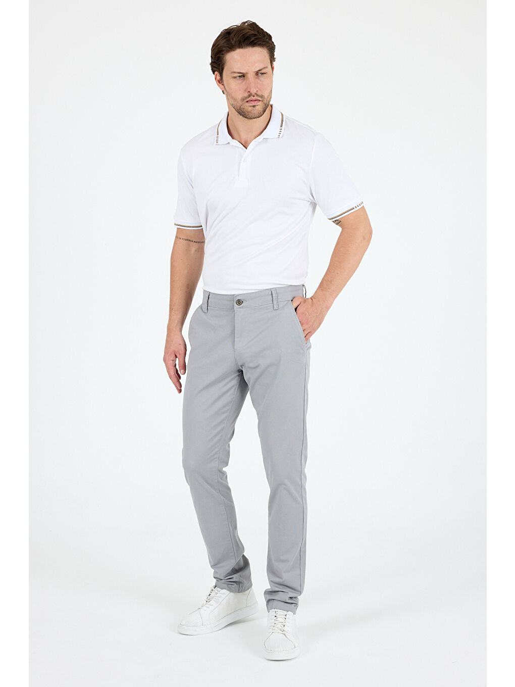 Gri Erkek Slim Fit Chino Pantolon – %98 Pamuk %2 Elastan Rahat Günlük Esnek Kumaş Pantolon 1012-3