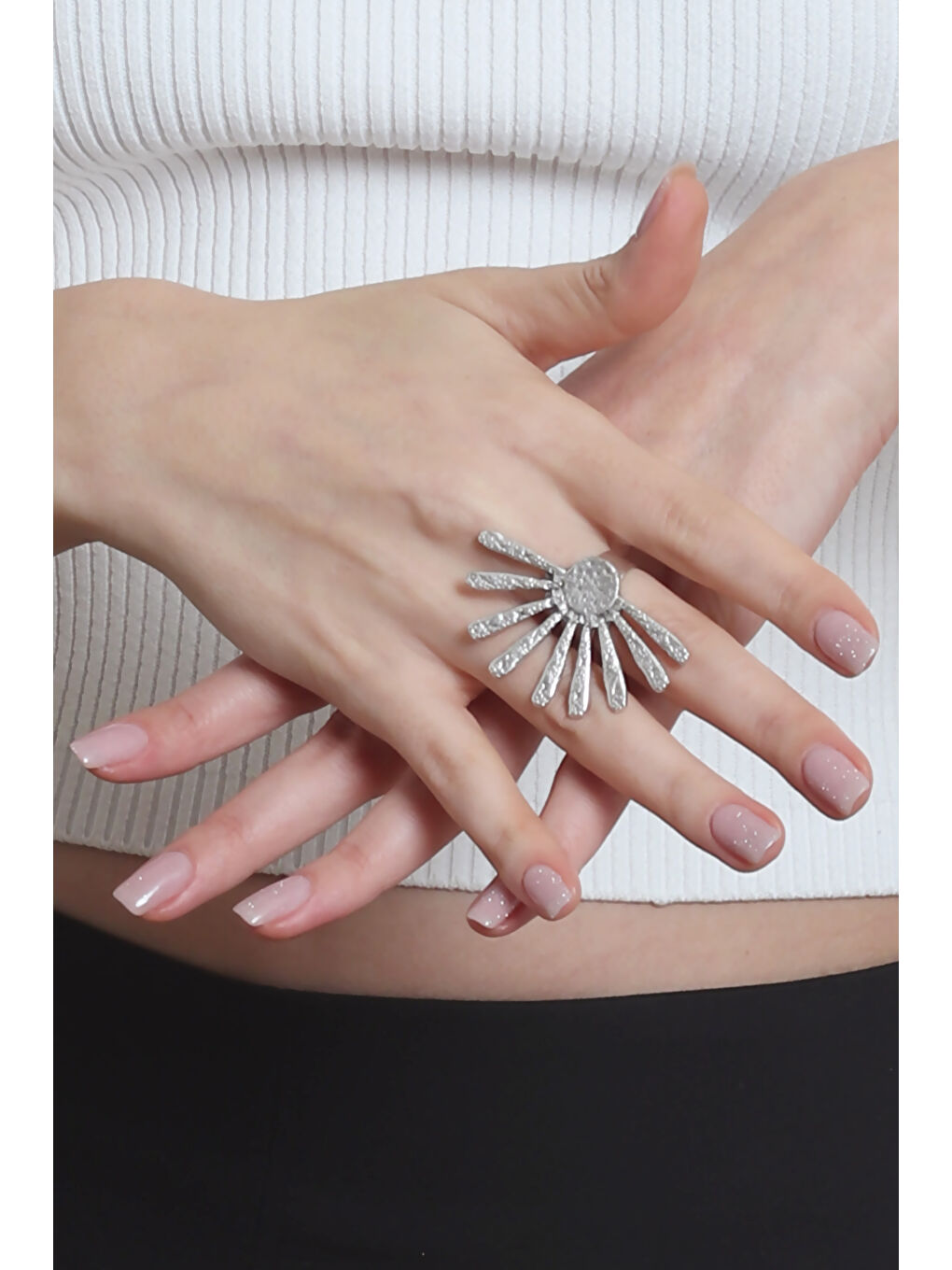 Gri Kadın Ayarlanabilir Güneş Formlu Yüzük-2