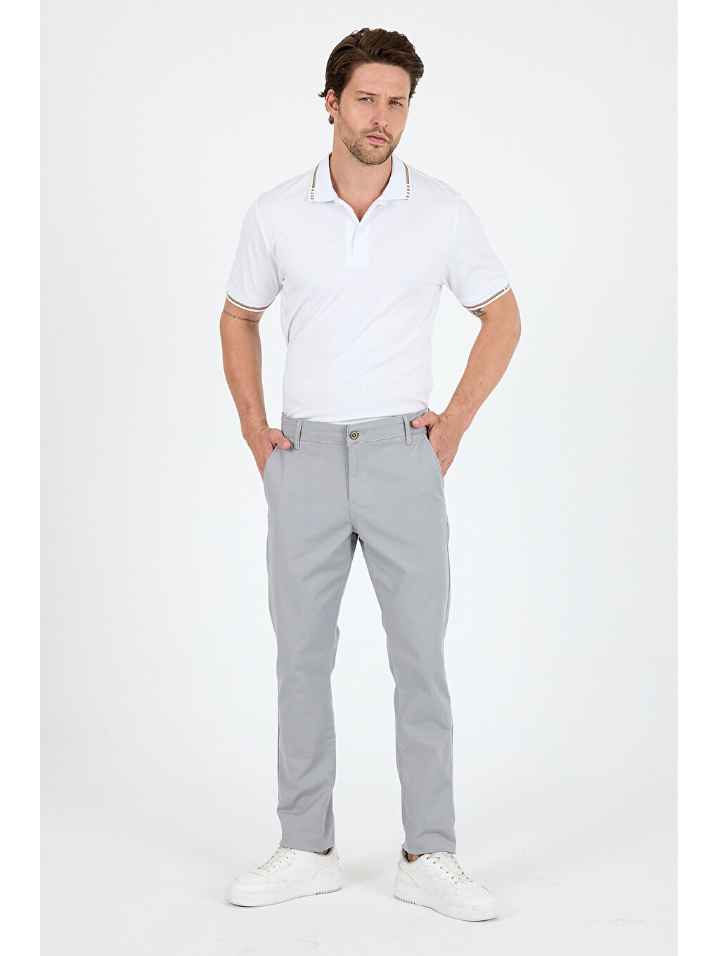 Gri Erkek Slim Fit Chino Pantolon – %98 Pamuk %2 Elastan Rahat Günlük Esnek Kumaş Pantolon 1012-4