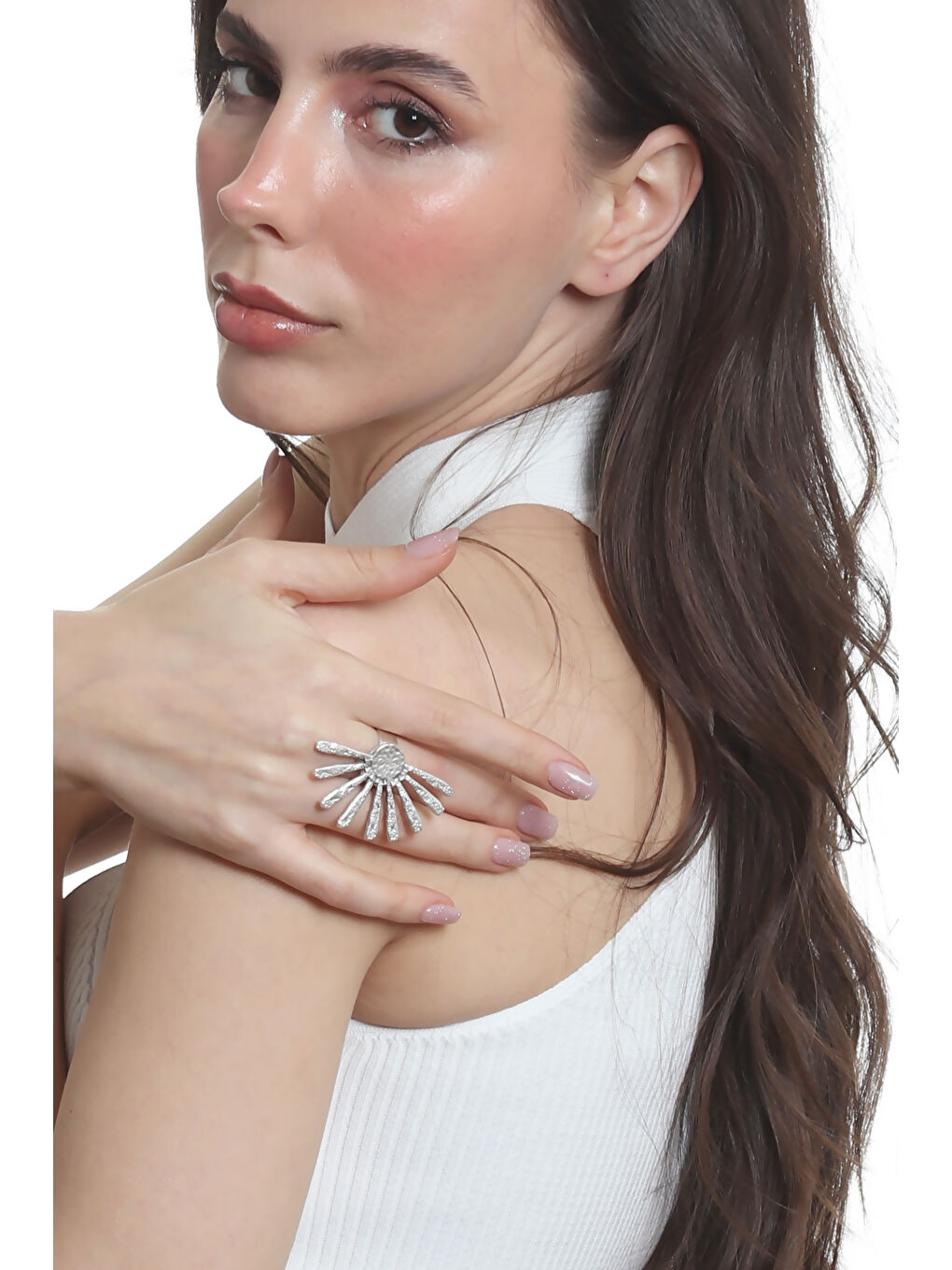 Gri Kadın Ayarlanabilir Güneş Formlu Yüzük-5