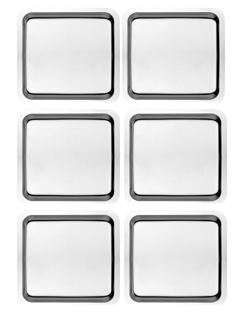 Gri 6 Adet Paslanmaz Çelik Gümüş Renk Sunum Tepsisi 21 x21 cm Çay Kahve Pasta Tatlı Servis Sunum Tepsisi