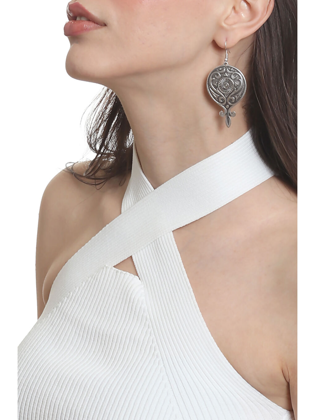 Karışık Kadın Antik Gümüş Kaplama Barok Desen Sallantılı Model Küpe-1