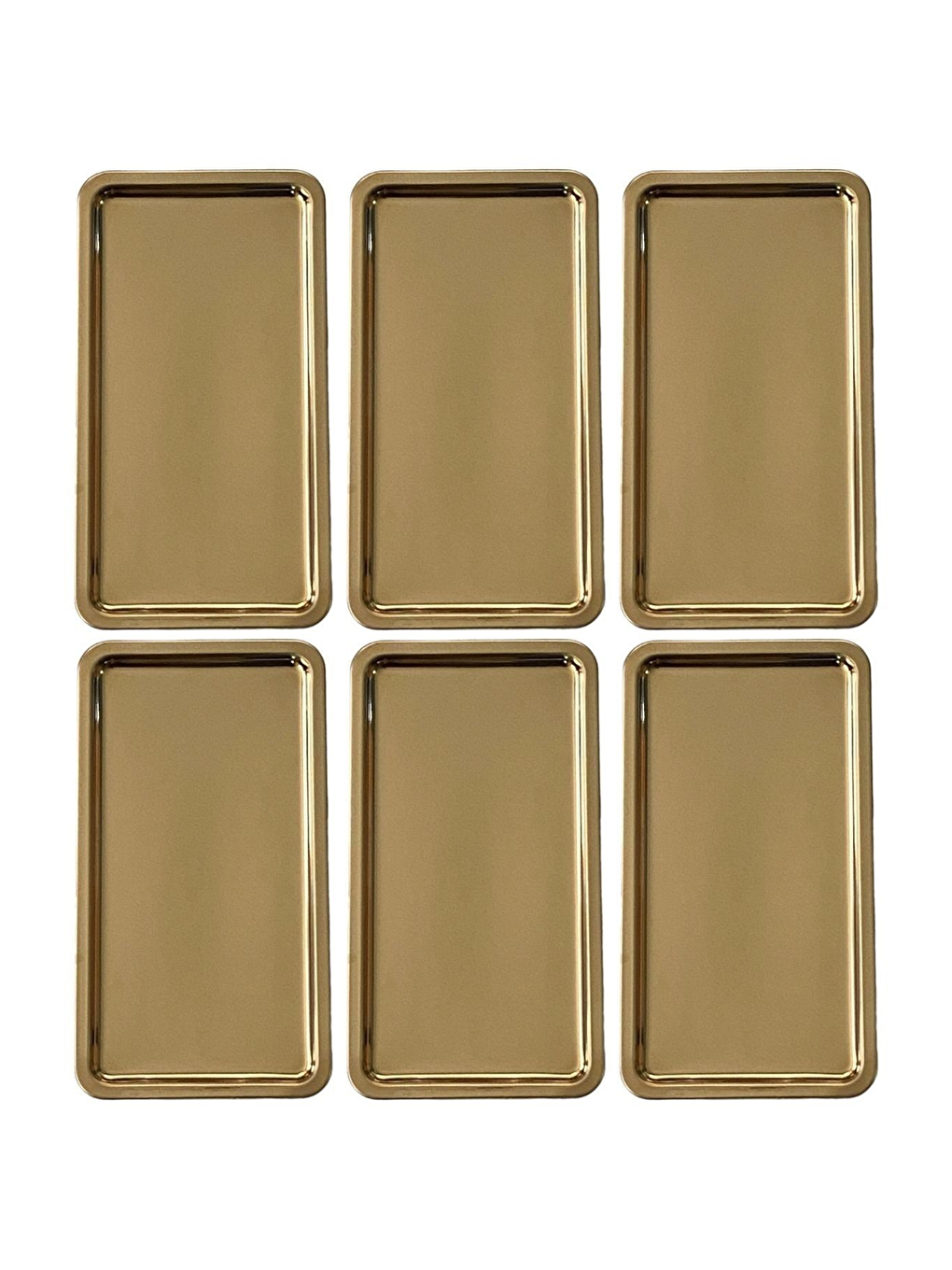 Sarı Paslanmaz Çelik Gold Renk Dikdörtgen Geniş Metal Düz Sunum Tepsii 6 Adet