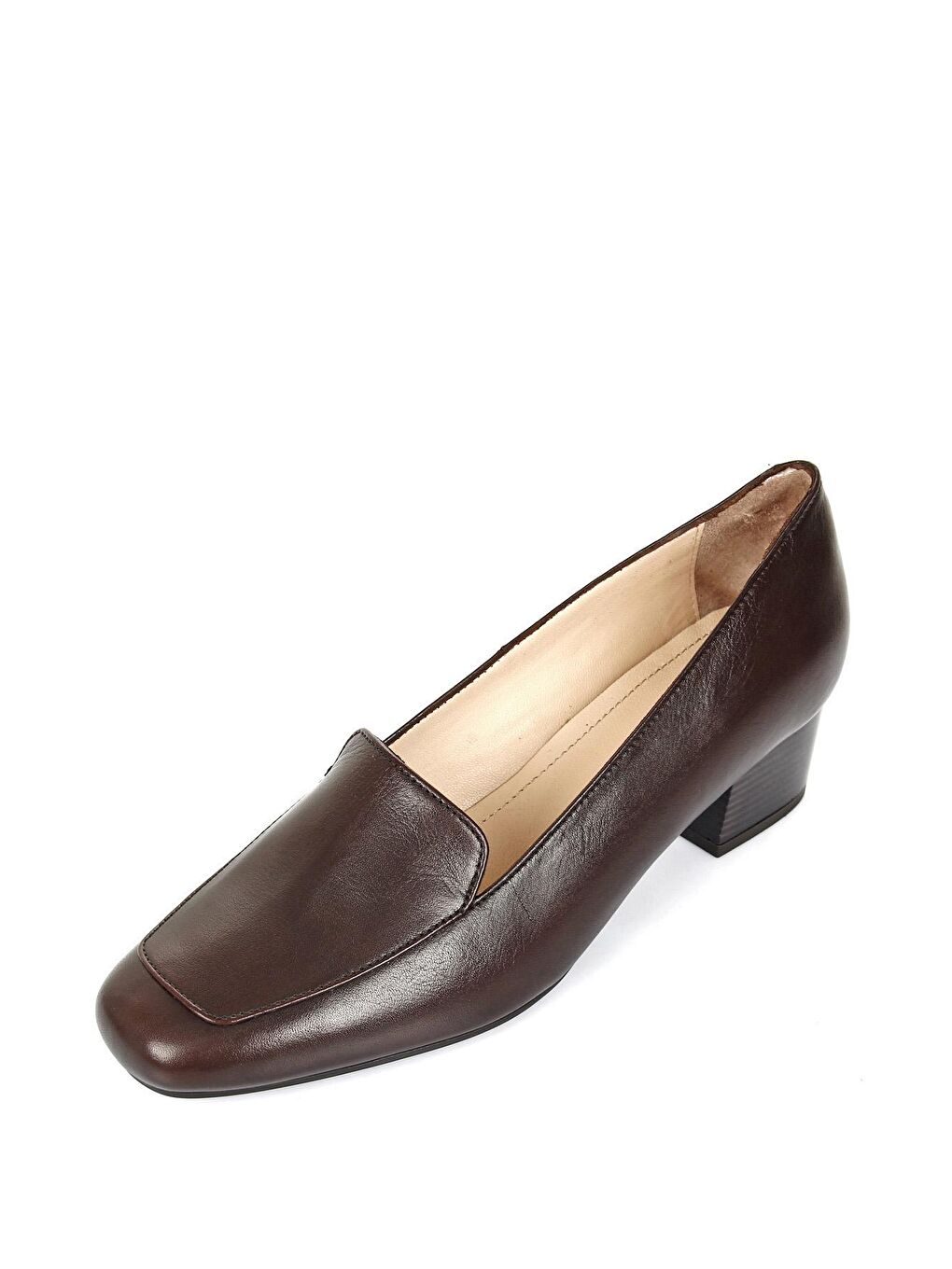 Kahverengi KAHVERENGİ  Hakiki Deri Küt Burun Kısa Kalın Topuklu Kadın Ayakkabı 13312-7