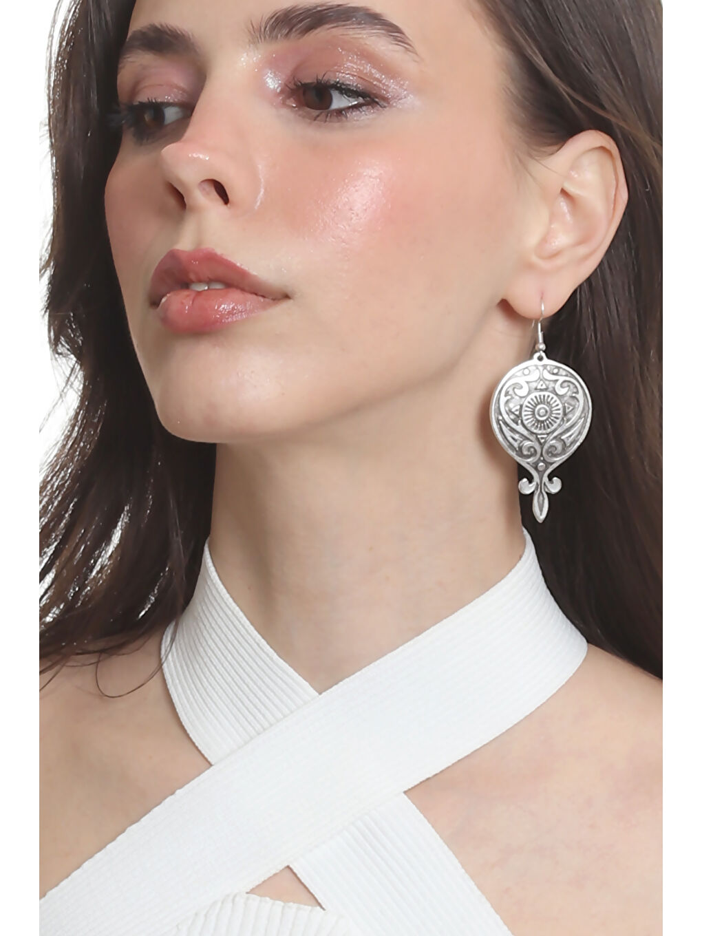 Karışık Kadın Antik Gümüş Kaplama Barok Desen Sallantılı Model Küpe-3