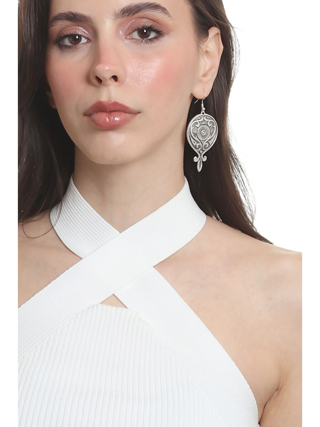 Karışık Kadın Antik Gümüş Kaplama Barok Desen Sallantılı Model Küpe-4