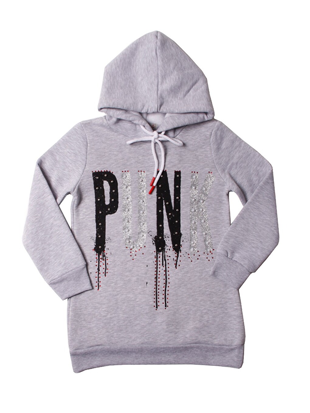 Gri Kız Çocuk Sweatshirt Kapüşonlu Punk Baskılı