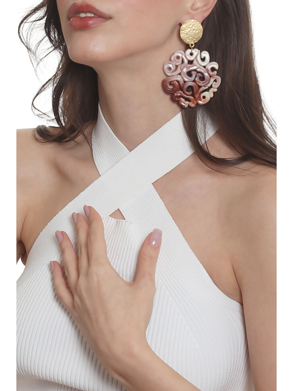 Karışık Kadın Çivili Model Akrilik Tasarım Büyük Küpe-1