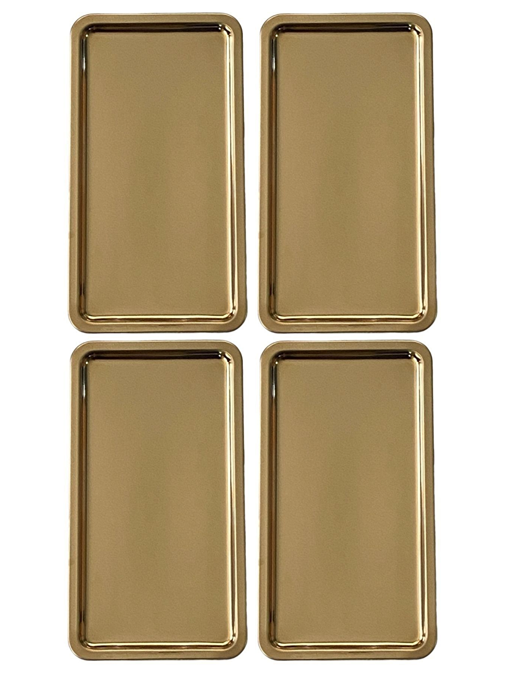 Sarı Paslanmaz Çelik Gold Renk Dikdörtgen Geniş Metal Düz Sunum Tepsisi Çay Kahve Tatlı Sunum 4 Adet
