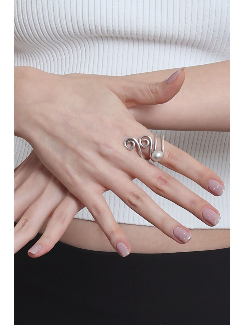 Karışık Kadın Antik Gümüş Kaplama Tel Sarma Ayarlanabilir Spiral Tasarım Yüzük-3