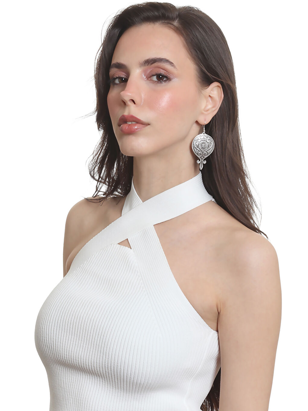 Karışık Kadın Antik Gümüş Kaplama Barok Desen Sallantılı Model Küpe-6