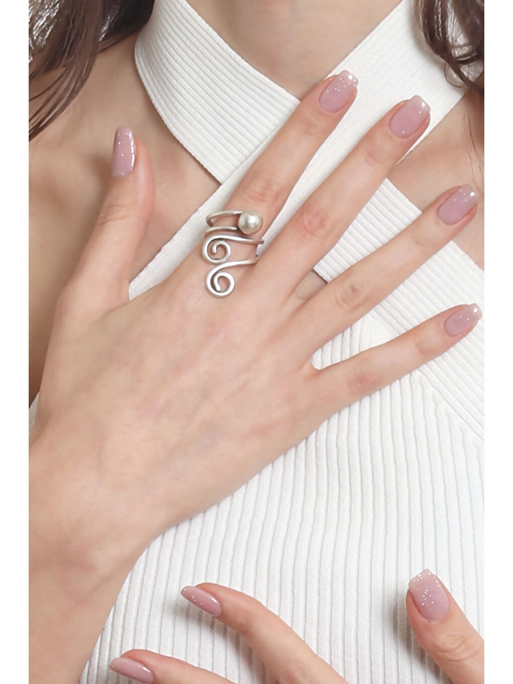 Karışık Kadın Antik Gümüş Kaplama Tel Sarma Ayarlanabilir Spiral Tasarım Yüzük-5