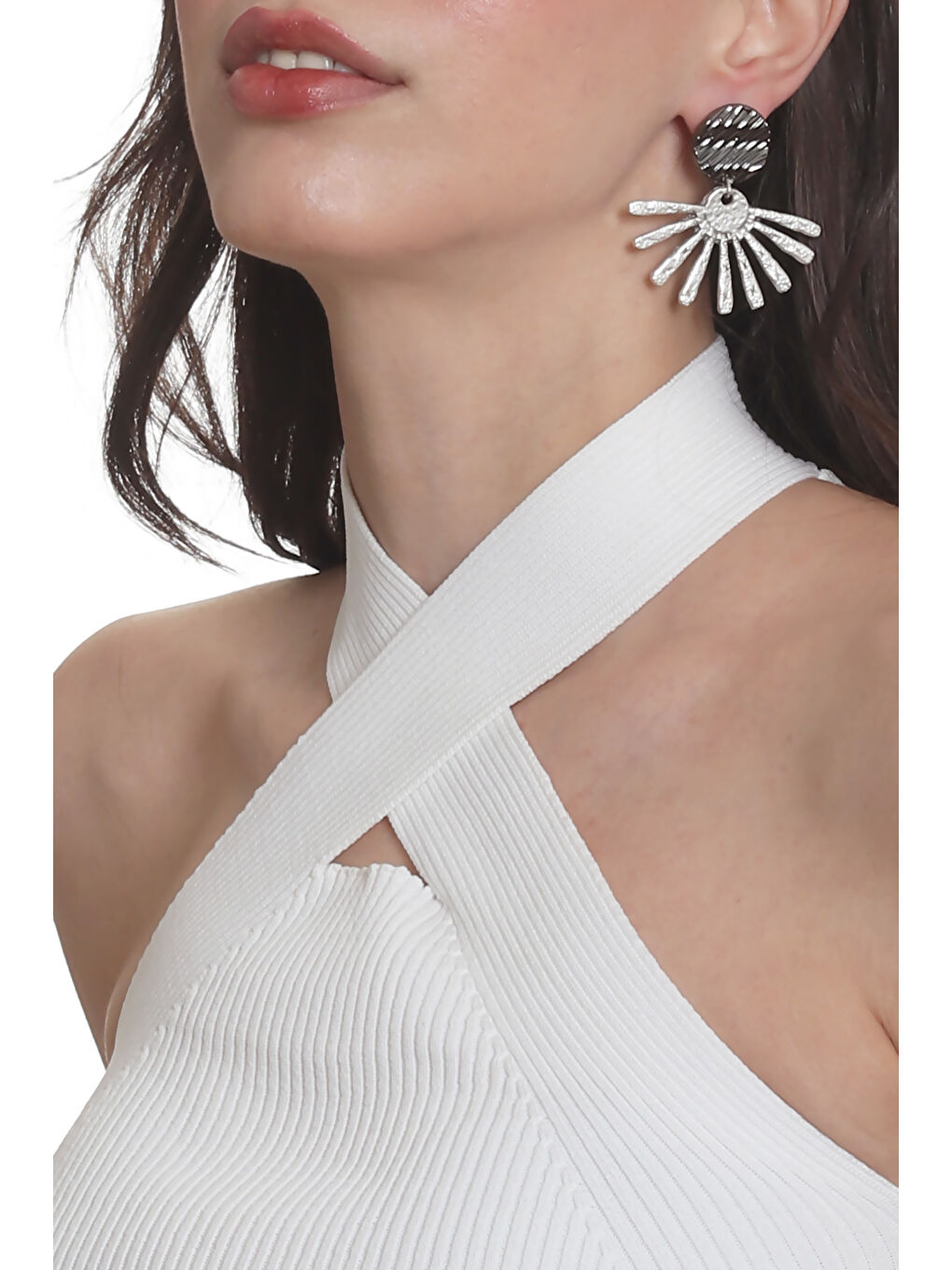 Karışık Kadın Antik Gümüş& Lak Antrasit Kaplama Çivili Model Güneş Küpe-1