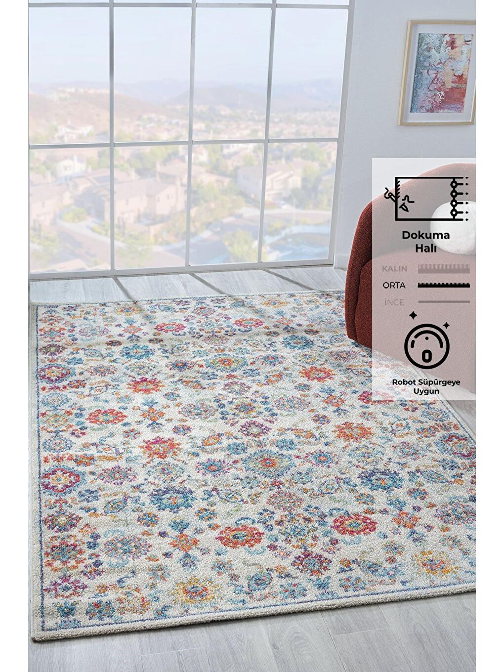 Vintage 7660 Beyaz Mavi Klasik Eskitme Dokuma Halı-160x230