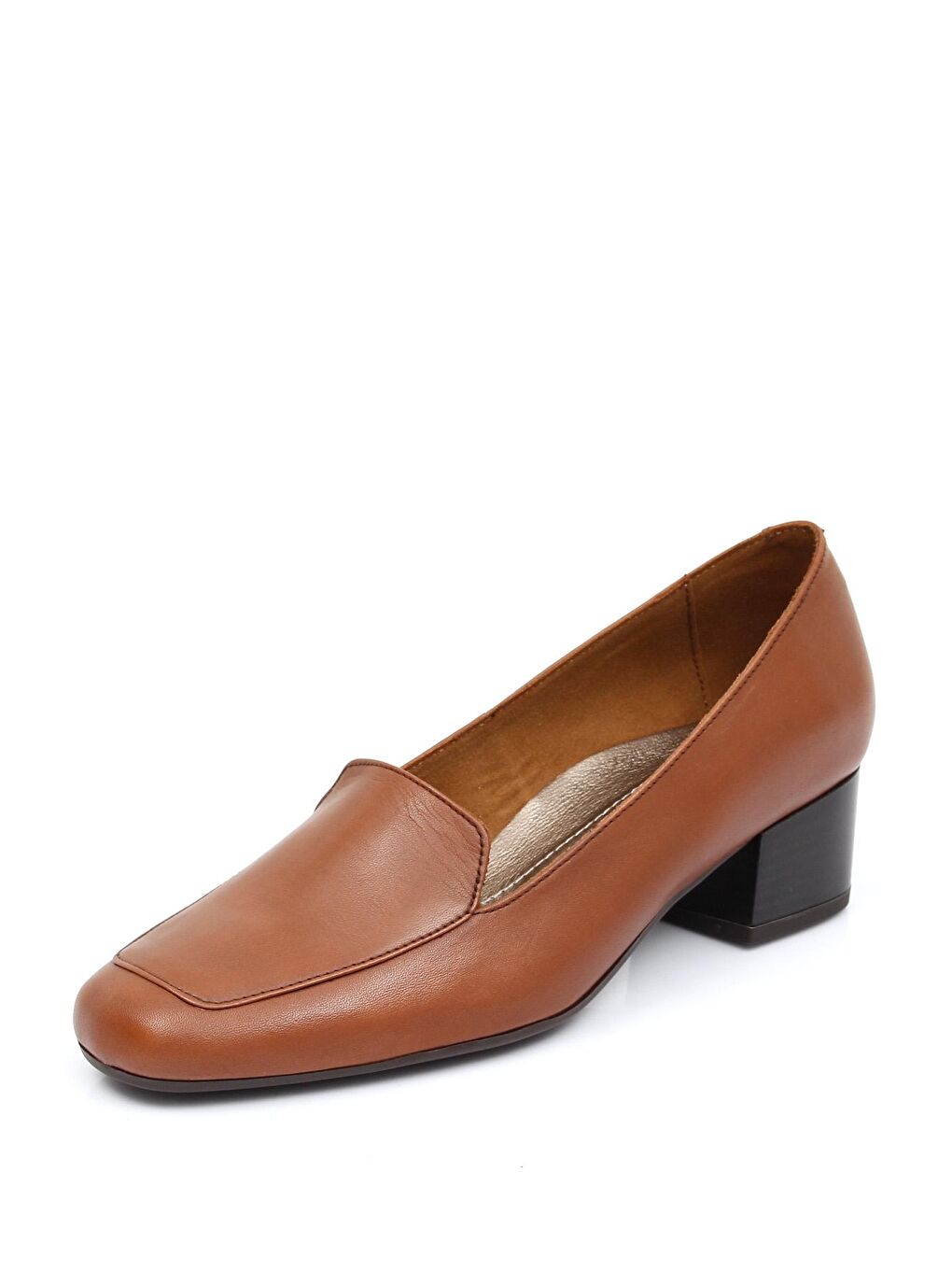 Kahverengi TABA-KAHVERENGİ  Hakiki Deri Küt Burun Kısa Kalın Topuklu Kadın Ayakkabı 13312-7