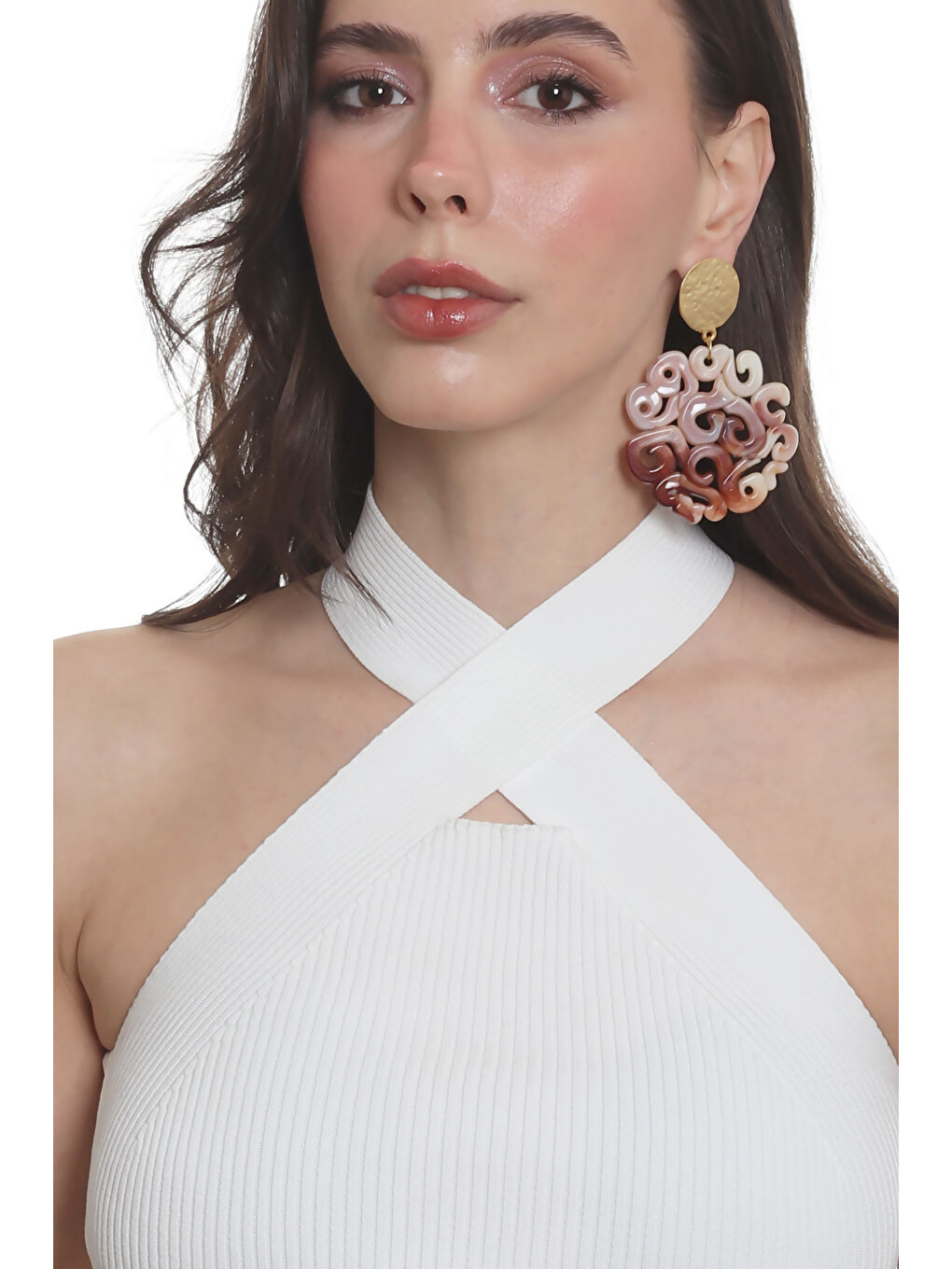 Karışık Kadın Çivili Model Akrilik Tasarım Büyük Küpe-2