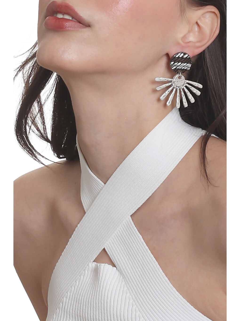 Karışık Kadın Antik Gümüş& Lak Antrasit Kaplama Çivili Model Güneş Küpe-2