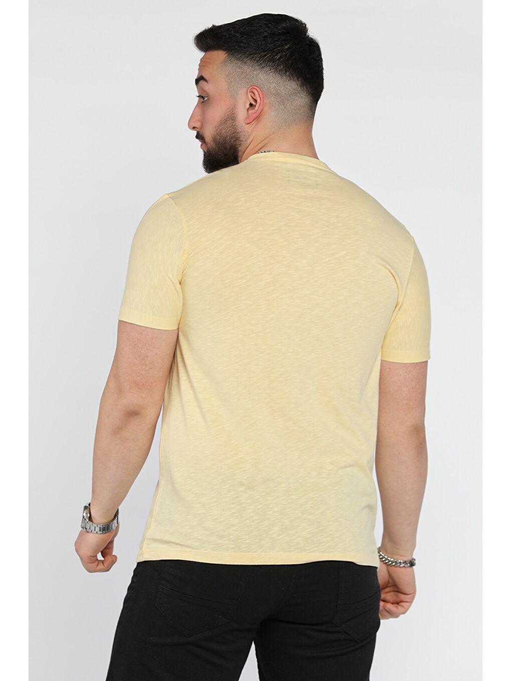 Kahverengi Baskılı Bisiklet Yaka Erkek Tişört-2