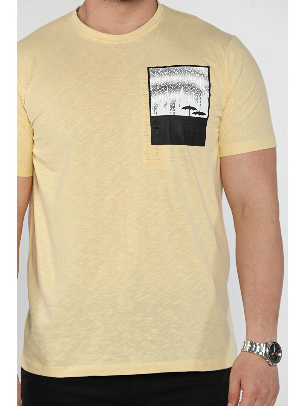 Kahverengi Baskılı Bisiklet Yaka Erkek Tişört-3