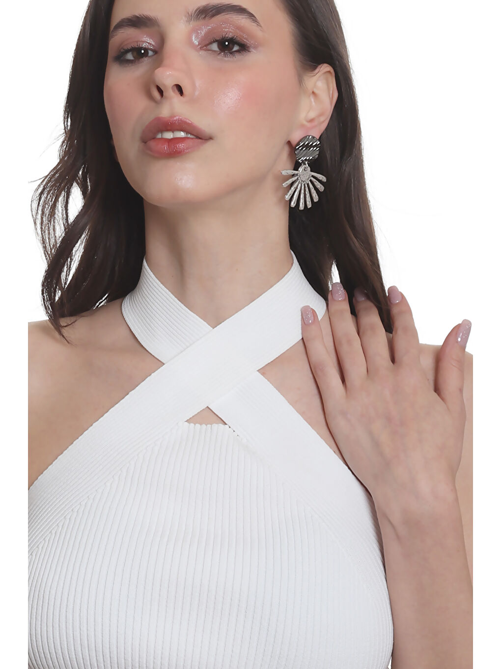 Karışık Kadın Antik Gümüş& Lak Antrasit Kaplama Çivili Model Güneş Küpe-3