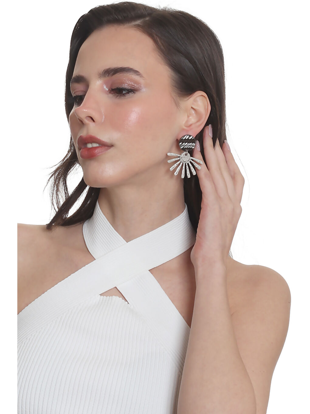 Karışık Kadın Antik Gümüş& Lak Antrasit Kaplama Çivili Model Güneş Küpe-4