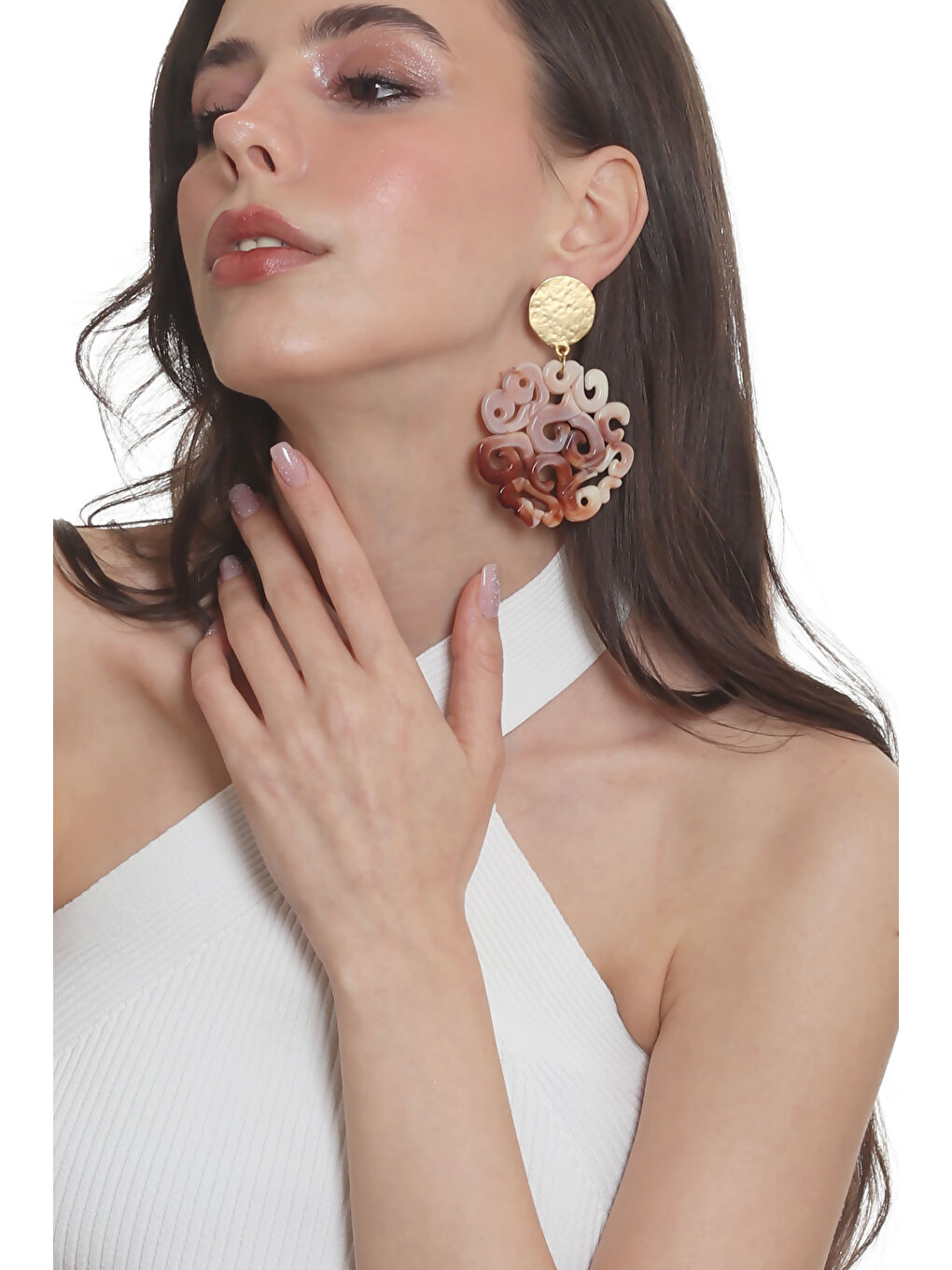 Karışık Kadın Çivili Model Akrilik Tasarım Büyük Küpe-3