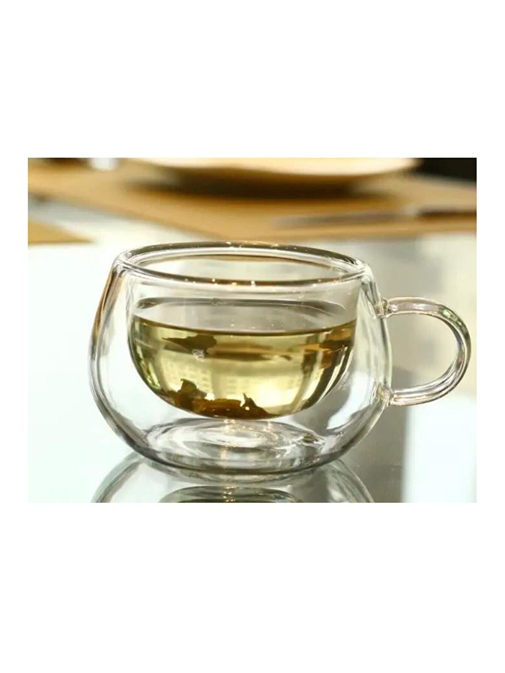 Renksiz Çift Cidarlı 200 ml Kulplu Cam Bardak Çay Neskafe Fincanı  6 Adet 2673-1