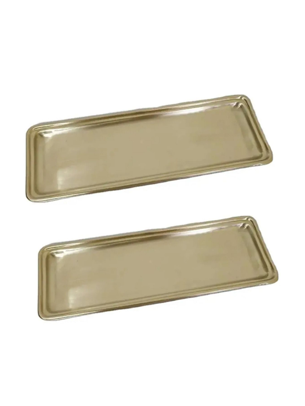 Sarı Paslanmaz Çelik Gold Renk Dikdörtgen Dar Metal Düz Sunum Tepsisi  2 Adet