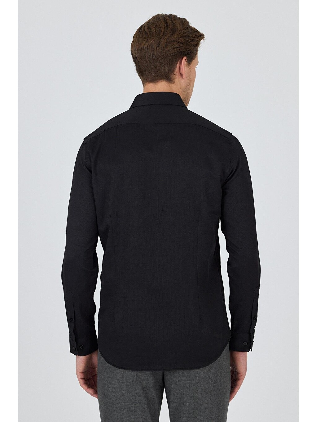 Siyah Uzun Kol Desenli Armürlü Sert Yaka Cepsiz Pamuklu Classic Slim Fit Gömlek 1004250194-4