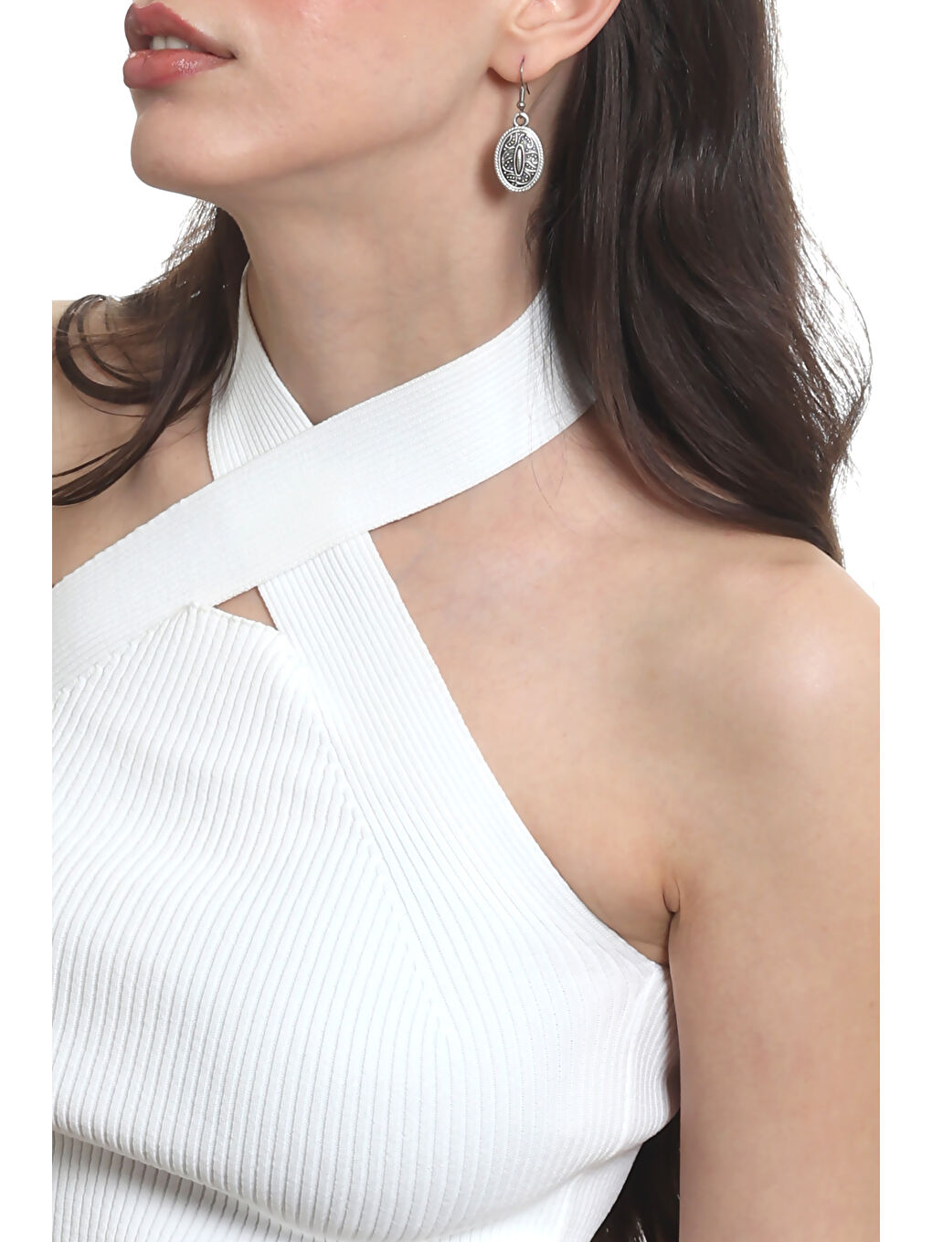 Karışık Kadın Antik Gümüş Kaplama Oval Formlu Sallantılı Model Minimalist Küpe-3