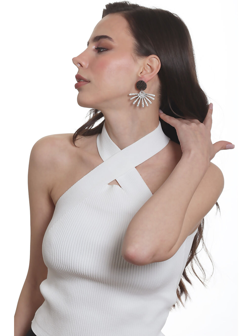 Karışık Kadın Antik Gümüş& Lak Antrasit Kaplama Çivili Model Güneş Küpe-6