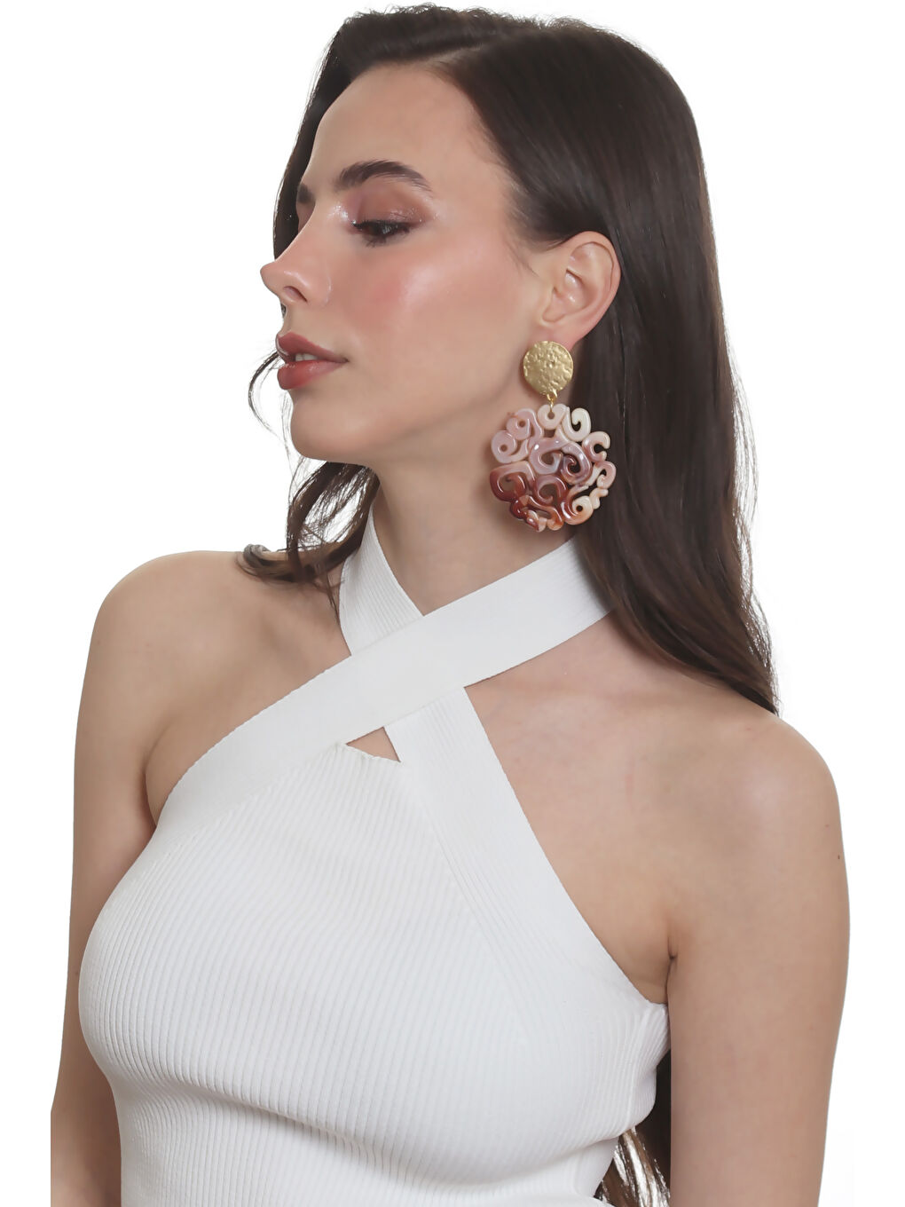 Karışık Kadın Çivili Model Akrilik Tasarım Büyük Küpe-4