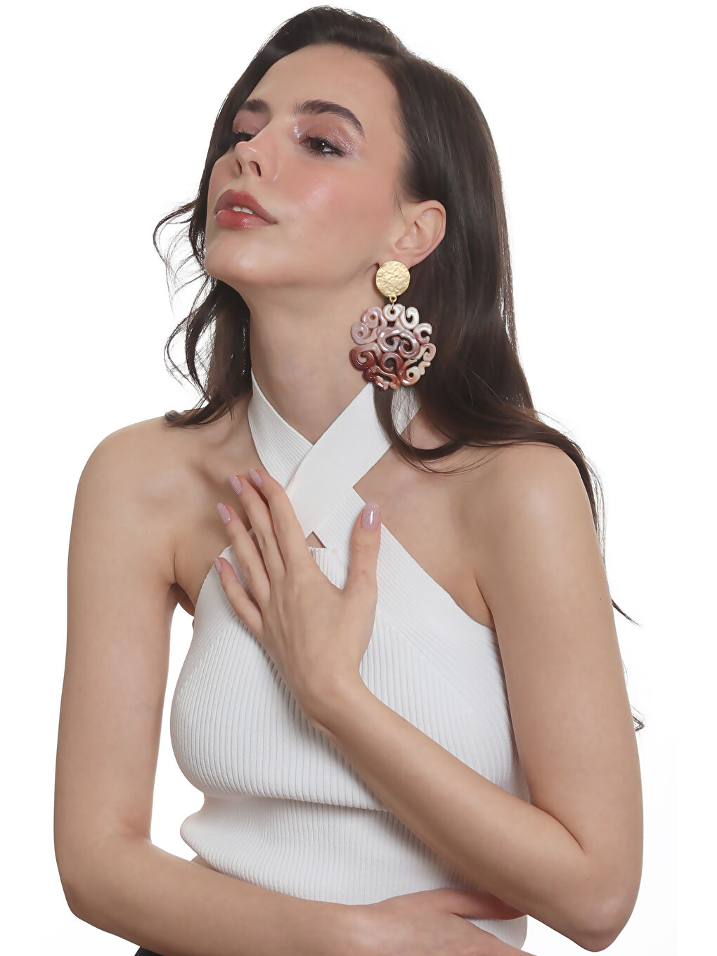 Karışık Kadın Çivili Model Akrilik Tasarım Büyük Küpe-5