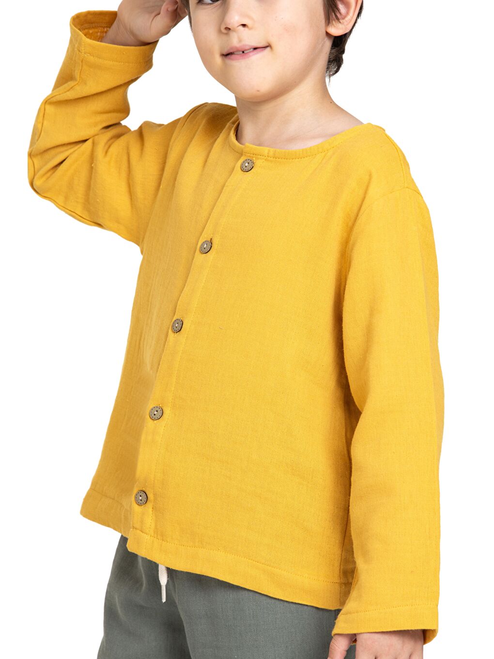 Ekru Gömlekli Hardal Haki Renk Erkek Çocuk Pantolon Takım-4