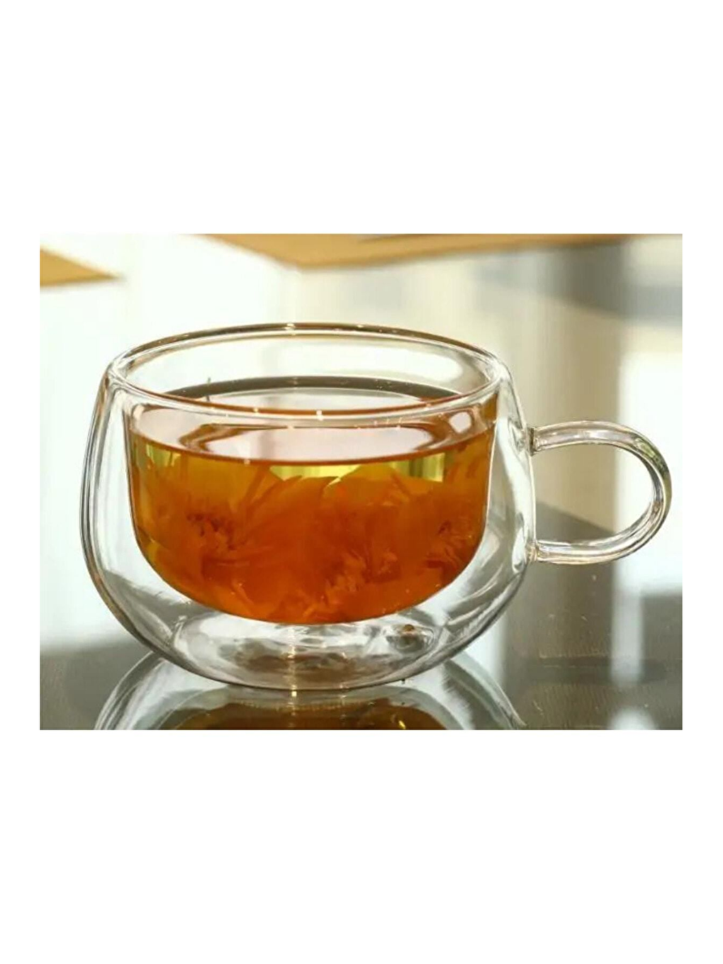 Renksiz Çift Cidarlı 200 ml Kulplu Cam Bardak Çay Neskafe Fincanı  6 Adet 2673-4