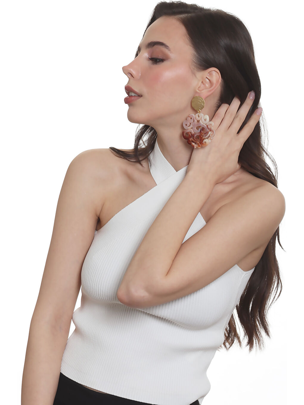 Karışık Kadın Çivili Model Akrilik Tasarım Büyük Küpe-6