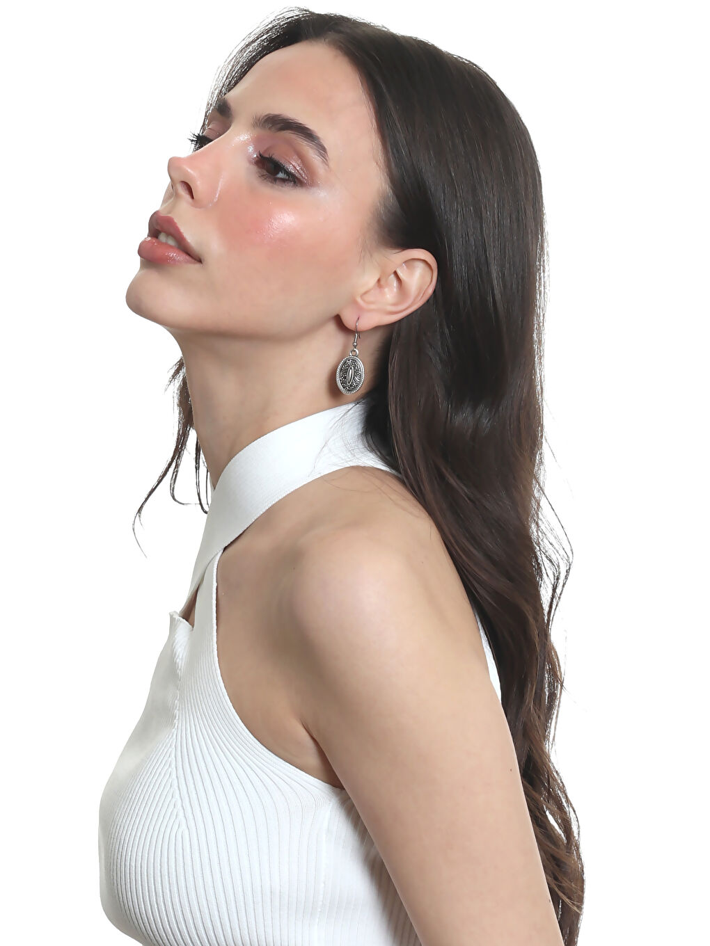 Karışık Kadın Antik Gümüş Kaplama Oval Formlu Sallantılı Model Minimalist Küpe-6