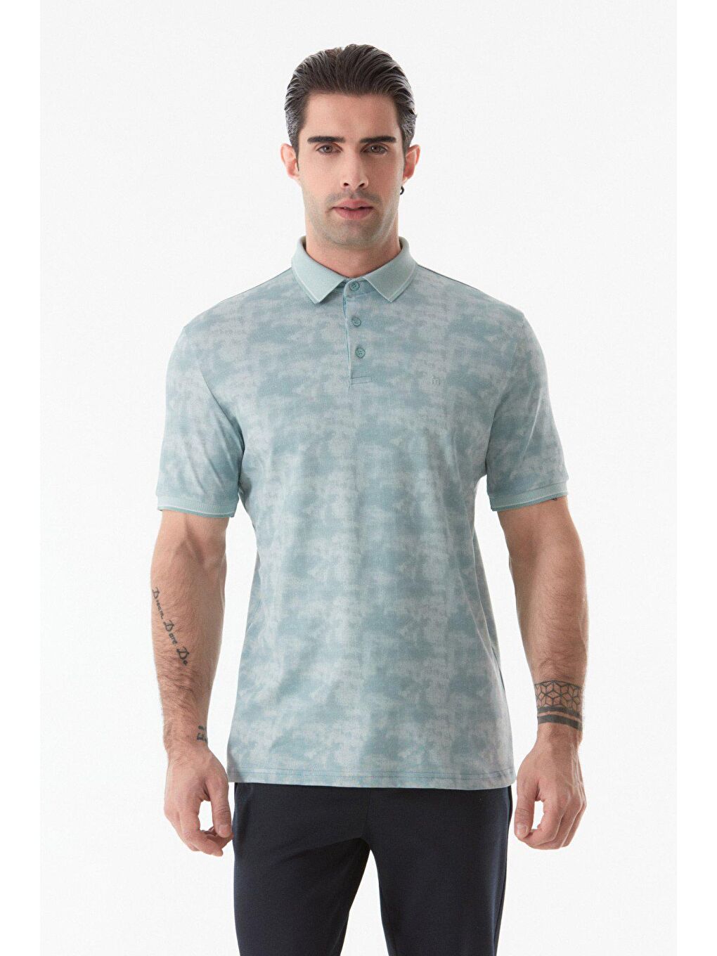 Turkuaz Baskılı Polo Yaka Tişört