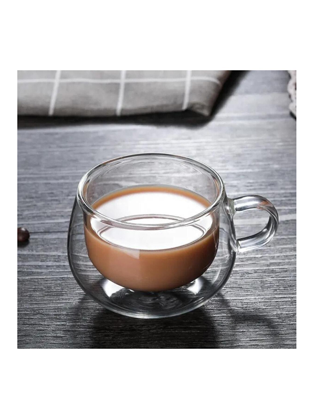 Renksiz Çift Cidarlı 200 ml Kulplu Cam Bardak Çay Neskafe Fincanı  6 Adet 2673-5