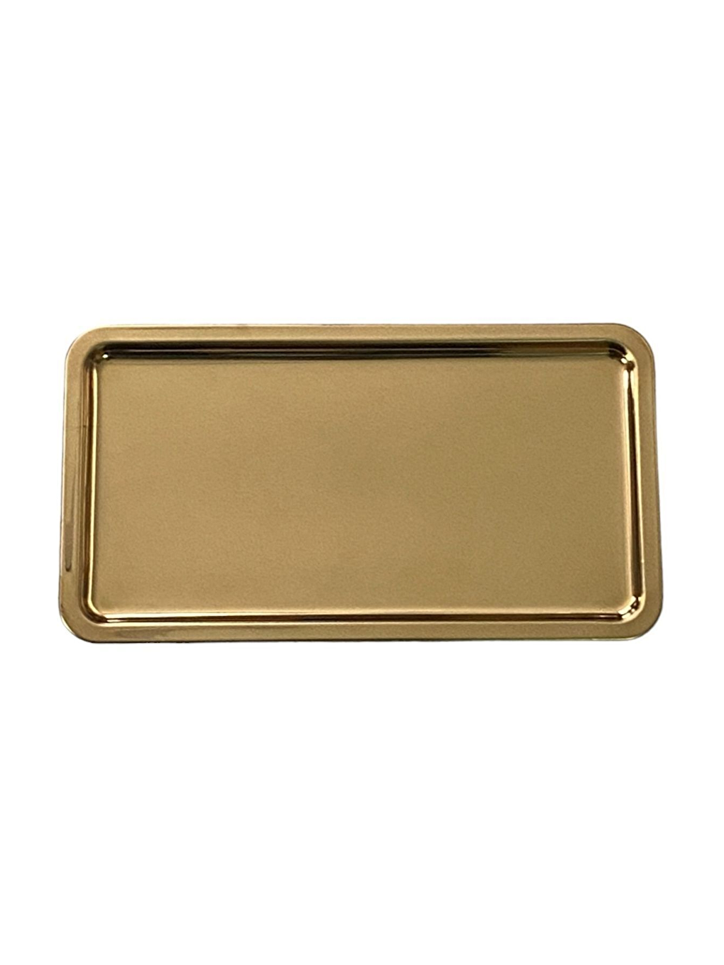 Sarı Paslanmaz Çelik Gold Renk Dikdörtgen Geniş Metal Düz Sunum Tepsisi Çay Kahve Tatlı Sunum 4 Adet-5
