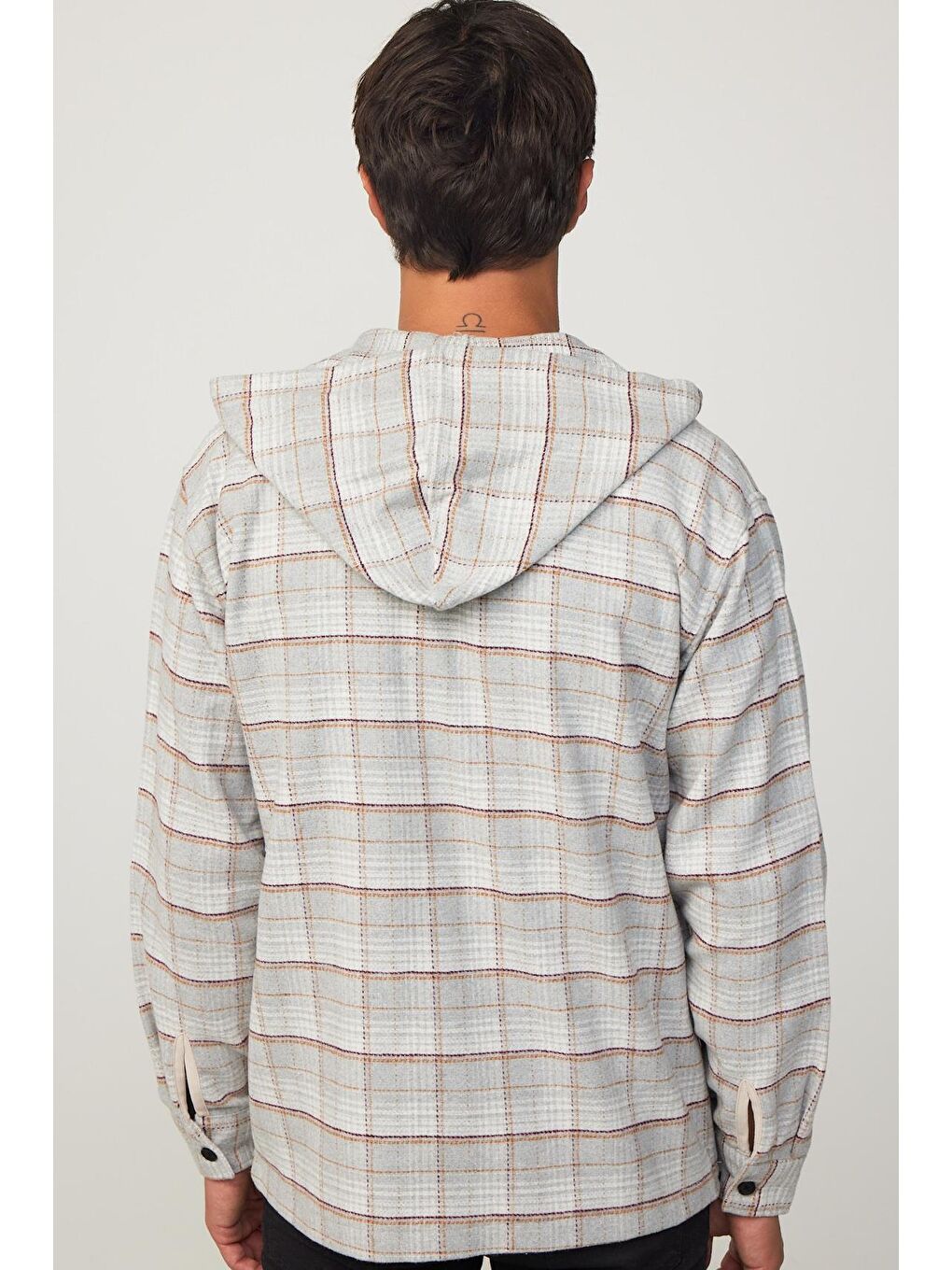 Karışık Relax Fit Fermuarlı Kapüşonlu Çift Cep Kareli Oduncu Erkek Gömlek-4
