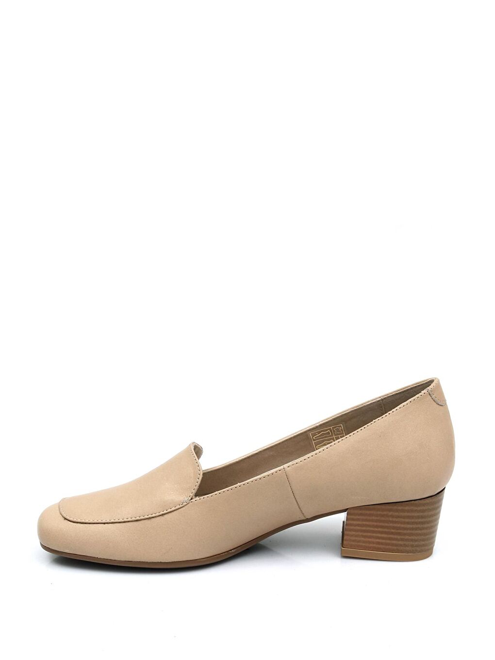Bej NUDE  Hakiki Deri Küt Burun Kısa Kalın Topuklu Kadın Ayakkabı 13312-5