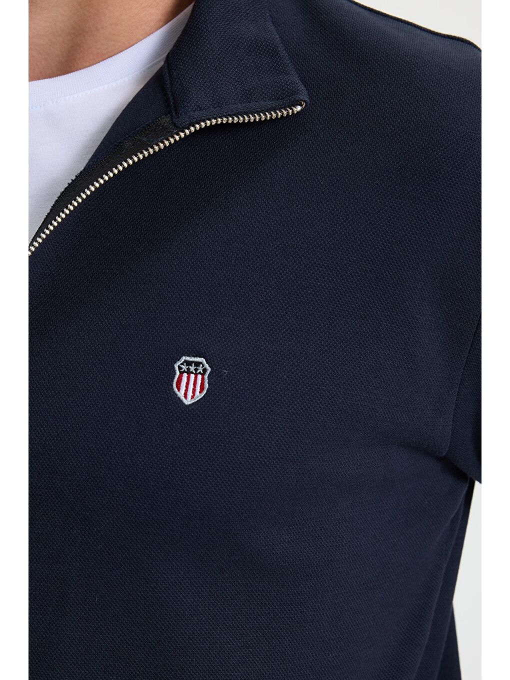 Erkek Slim Fit Dar Kesim Pamuklu Tam Fermuarlı Çift Cepli Dik Yaka Lacivert Sweatshirt Hırka-6