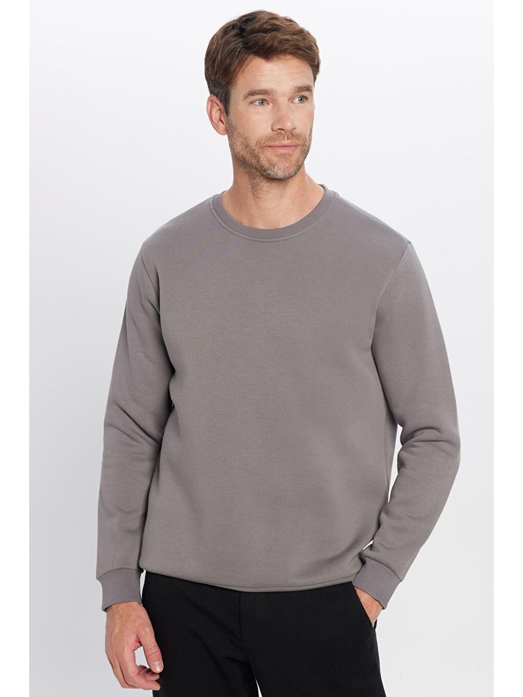 Karışık Unisex 3'Lü Paket Bordo-Gri-Yeşil Relax Fit Pamuklu 3 İplik İçi Polarlı Bisiklet Yaka Sweatshirt-2